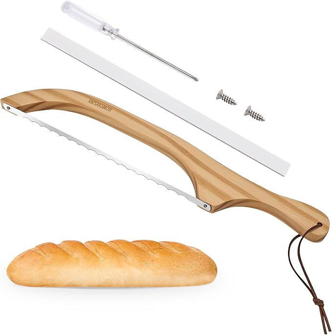 RAPSAKEMOH Sourdough bread knife, Bread slicer for homemade bread,15.7" Serrated, Bow Design, Easy Cutting, Suitable for More Foods