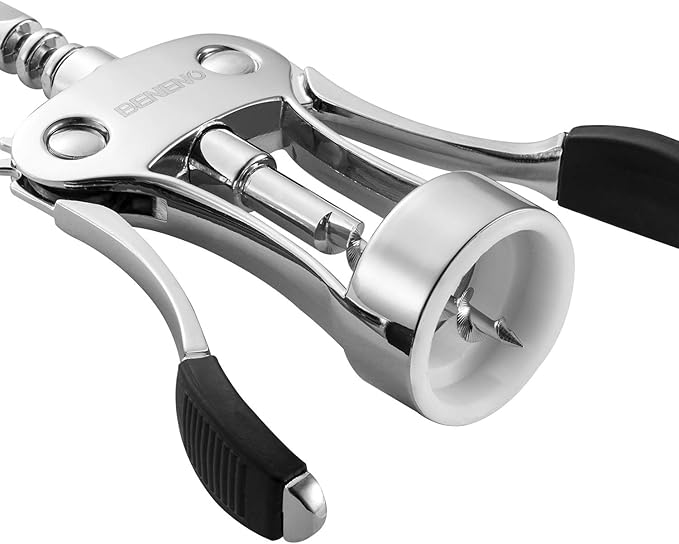 Beneno Wine Opener with Silicone Leak Proof Wine Vacuum Stopper, Zinc Alloy Premium Wing Corkscrew with Multifunctional Bottles Opener, Matte Black