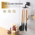 PRETYZOOM 4pcs 360-degree Rotatable Kitchen Utensil Hooks Under Cabinet Hanging Holder Set, No Drilling Wall Mount Hook for Kitchen Organization, Black and White