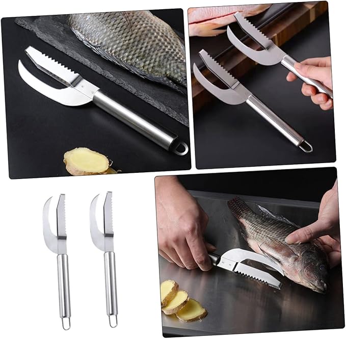2pcs Fish Remover Set Stainless Steel Handle Multi-Use Fish Scaler and Belly Opener Tool for Kitchen Reusable Gadget