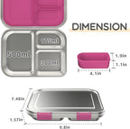 BOSEDSANG Stainless Steel Kids Leak-Resistant Bento Lunch Box, 3-Compartments with Silicone Container, Dishwasher-Safe, Child-Friendly Design for School, Picnics & Travel,BPA-Free(Pink)