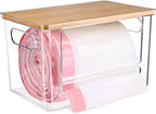 Trash Bag Dispenser, Trash Bag Holder Dispenser with Bamboo Top, Extra Large Garbage Bags Holder Organizer Under Sink for Kitchen, Pantry, Laundry Room