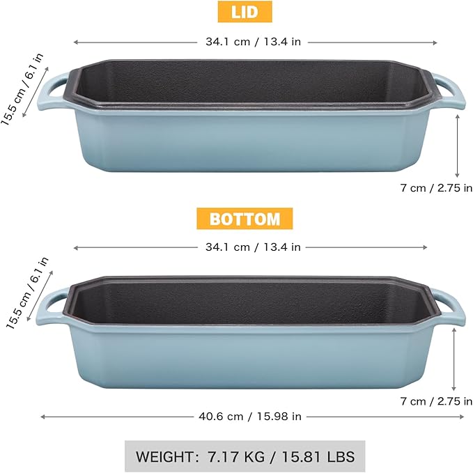 Flavehc Bread Pan Cast Iron Loaf Pan with Lid Bread Loaf Pan 13x5 Inch Enameled Cast Iron Sourdough Bread Pan, LightBlue