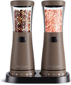 Electric Salt and Pepper Grinder Set with Storage Base, Stainless Steel Rechargeable Salt and Pepper Grinder Set with 4.5 oz Large Capacity, 1.8" Wide Mouth, Adjustable Coarseness, Ideal for Kitchen