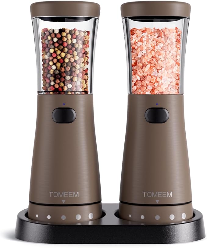 Electric Salt and Pepper Grinder Set with Storage Base, Stainless Steel Rechargeable Salt and Pepper Grinder Set with 4.5 oz Large Capacity, 1.8" Wide Mouth, Adjustable Coarseness, Ideal for Kitchen