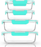 [80 oz & 36 oz]Extra Large Glass Food Storage/Baking Containers Set with Lids, 2 Pack 80 oz(10 cup)&2 Pack 36 oz (4.5 cup)Airtight Glass Container,Microwave,Oven,Freezer and Dishwasher, Green
