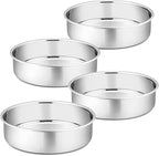 P&P CHEF Cake Pan Set of 4, Stainless Steel Baking Round Cake Pans Tins Bakeware for Birthday Wedding, Leak-proof & Easy Clean, Mirror Finish & Easy Releasing, 8 Inch