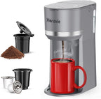 Horavie Mini Single Serve Coffee Maker for K Cup Pods and Ground Coffee, Fast Brew One Cup Coffee Machine with Descaling Reminder and Water Window, 6 to 12 oz. Brew Sizes, Gray