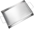 VEVOR Stainless Steel Griddle, 23.5"x16" Pre-Seasoned Stove Top Griddle, Rectangular Double Burner Griddle Pan, Non-Stick Family Pan Cookware with Handles and Oil Groove, for BBQ, Gas Grills, Silver