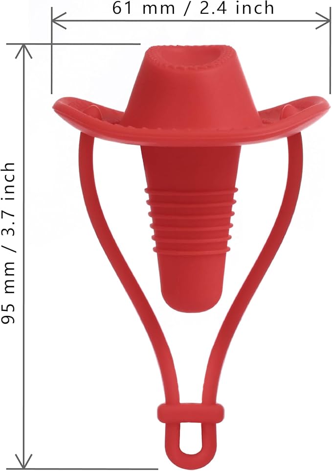Silicone Wine Stopper Cute Wine Accessories Reusable Sealing plug Fun Cowboy Hat bottle Seals keep wine fresh Gifts for Wine Collector replacement Corks (Red)