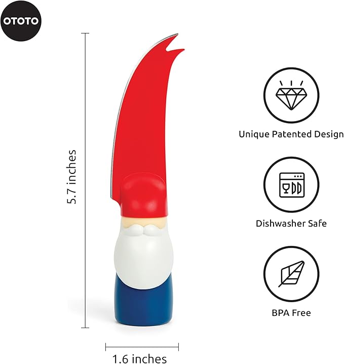 OTOTO Bert Cheese Knife, Gnome-Themed Multifunctional Knife for Cheese, Fruits, and Veggies, Cute Kitchen Accessories, BPA-Free Kitchen Gadget, Funny Gadgets, Gnomes Gifts for Women