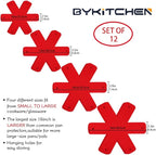 BYKITCHEN Pot Pan Protectors, Set of 12 and 4 Different Sizes, Larger & Thicker Red Pan Protector Pads, Pan Pot Separator Pads for Stacking and Protecting Your Cookware(10/12/14/16inch)