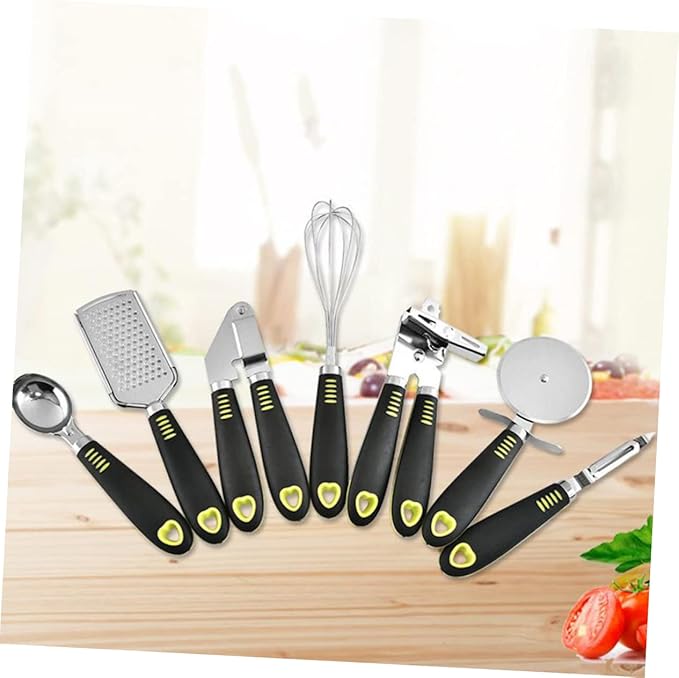 7pc Kitchen Utensils Set Stainless Steel Gadgets Utensils Non-stick Cooking Tools Cheese Grater Pizza Wheel Can Opener