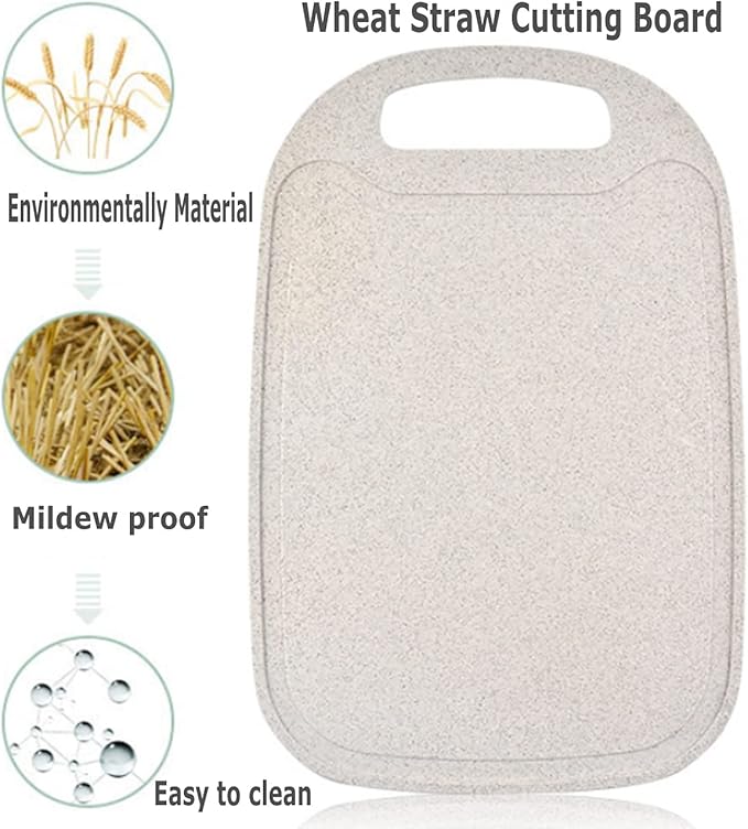 3 Pack Mini Kitchen Cutting Board Set Small Fruit Cutting Board Wheat Straw Plastic Cutting Boards Mats Dishwasher Safe, Juice Grooves, Thicker Boards Easy Grip Handle, Non Porous(13 Inch x 8.5 Inch)