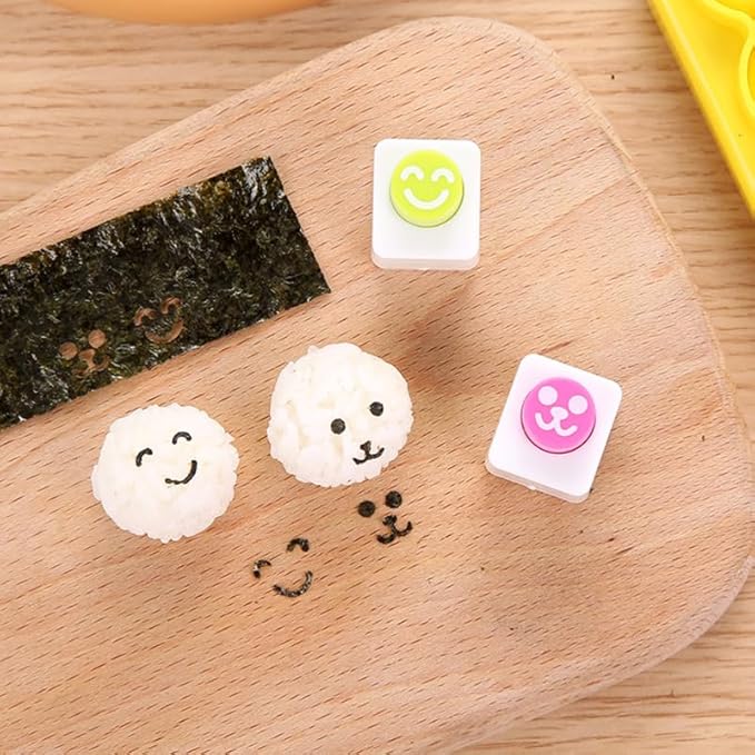 Cabilock Rice Ball Making Kit with Seaweed Embossing Mold and Spoon Kids Diy Sushi Mold Set Creative Rice Shaper for Lunch Boxes Non-Stick Kitchen Gadget