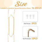 3 Pack Plate Hangers for The Wall, Suitable for 16-20 inch Art Plate, Stainless Steel Invisible Heavy Duty Wire Plate Holder with Wall Hooks, Plate Hangers for Displaying Plates, Platter, Dish, Gold