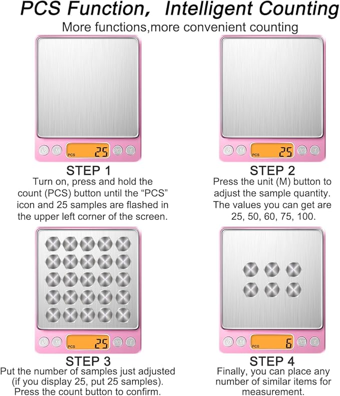 0.01g High Precision Kitchen Food Scale, Diyife 500g Portable Digital Scale with LCD Display, Tare, Multifunctional Gram Scale Weight for Cooking, Baking, Jewelry, 2 Tray, Batteries Included, Pink