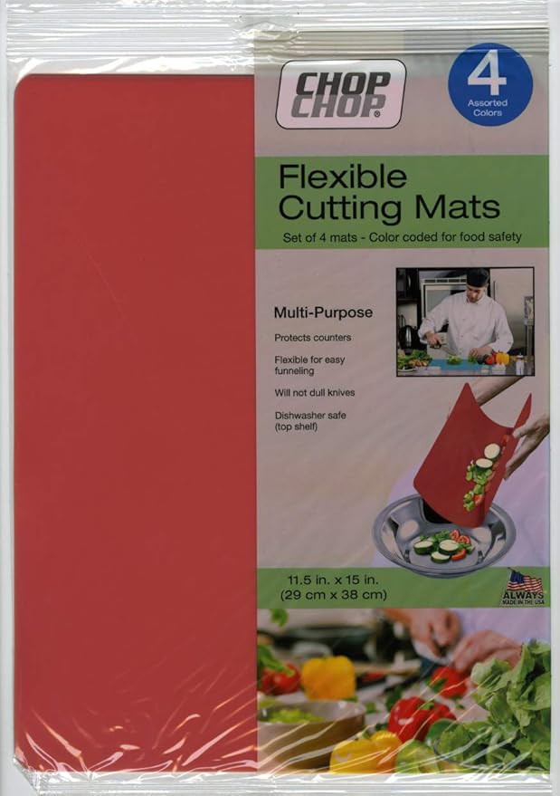 Cut N' Funnel Multi-Color Flexible Plastic Cutting Board Mats 4 Pack Made in the USA Colored Coded, BPA Free, 11.5” x 15”