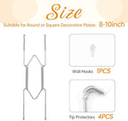 Plate Hangers for The Wall, Suitable for 8-10 inch Decorative Plate, Stainless Steel Wire Plate Holder with Wall Hooks and Rubber tip Protectors, Plate Hangers for Displaying Plates, Platter, Silver