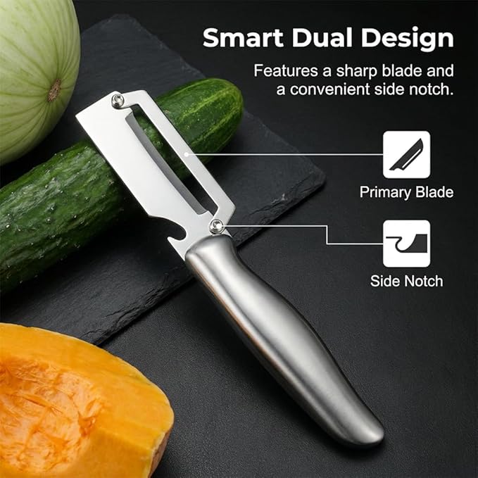 Multi-Functional Vegetable Peeler for Kitchen, 2026 New Vegetable Peeler with Wooden Handle and Bottle Opener, 2 in 1 Stainless Steel Kitchen Tool for Fruit Apple Potato Pumpkin Slicer (A+B, 2PCS)