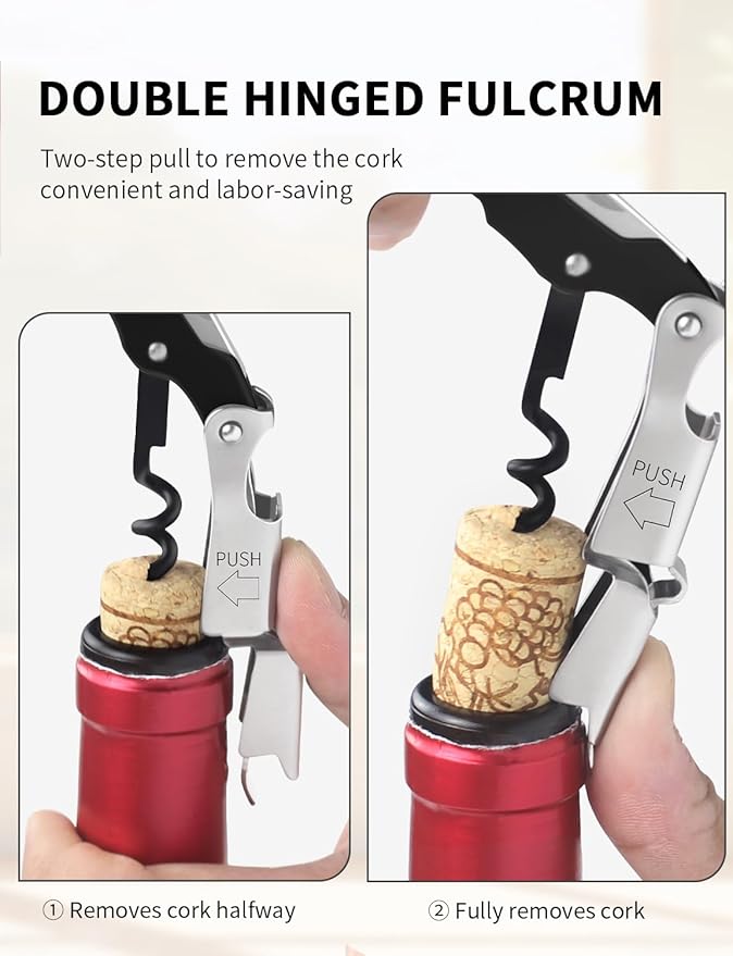 CORKAS Wine Key - Professional Handcrafted Heavy Duty Waiter Corkscrew, Compact Wine Opener with Double Hinged, Foil Cutter and Bottle Opener, Gifts for Servers, Sommelier, Bartenders - Black