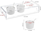 MyGift 10 Pcs Condiment Pot Serving Dishes Set, Clear Acrylic Server Tray and 3 Ceramic Ramekin Bowls with Lids and Spoons for Sauces, Dips, Hosting Essentials for Party