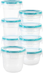 Snapware Plastic Total Solution 16-Pc Food Storage Containers Set, (4) 2-Cup & (4) 1.2-Cup Round Meal Prep Container, Plastic BPA-Free Lids with 4 Locking Tabs, Microwave, Dishwasher, and Freezer Safe