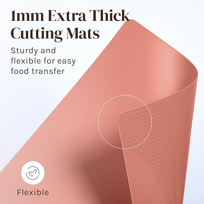 Cooler Kitchen Extra Thick Pastel Flexible Plastic Cutting Board Mats with Food Icons & EZ-Grip Waffle Back, (Set of 6) Dishwasher Safe. Cutting Boards for Kitchen, Cutting Mat, Plastic Cutting Boards