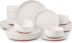 E-far 18-Piece Stoneware Dinnerware Sets, Plates and Bowls Sets for 6, Ceramic Dishware Dishes Set with Terracotta Base, Chip & Scratch Resistant, Microwave & Dishwasher Safe, Speckled White