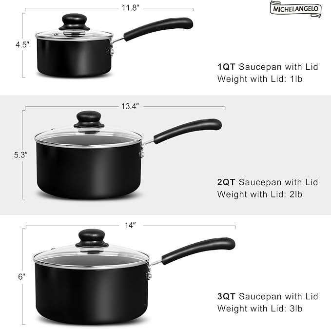 MICHELANGELO Nonstick Saucepan with Lid, Ceramic Sauce Pan Sets, Easy to Clean Sauce Pans, Multi-Purpose Cooking Pots, 3QT, Silver