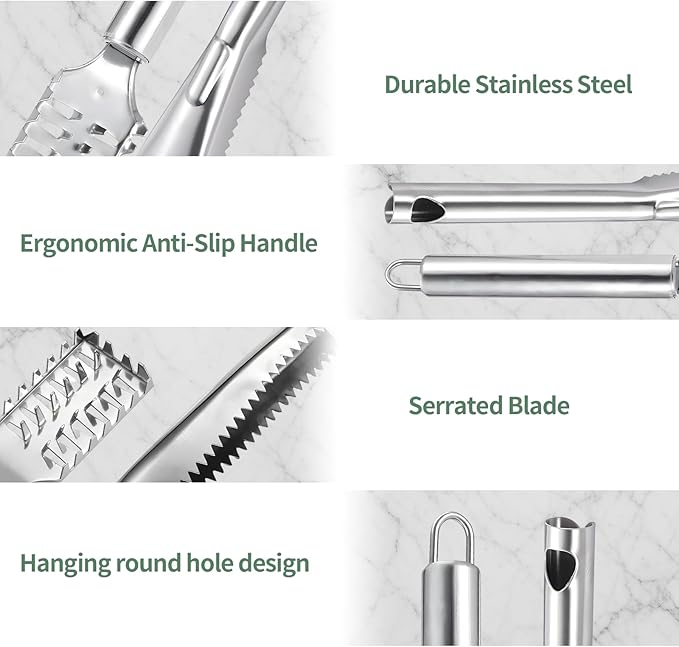 2 PCS Fish Scaler, Stainless Steel Fish Scale Remover, Fish Descaler Tool with Serrated Blade Design, Ideal for Home, Kitchen, Seafood Markets, and Professional Use