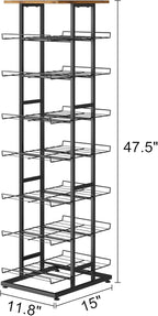 GILLAS 8 Tier with Wooden Top Water Bottle Storage with Wooden Tabletop,Metal Beverage Can Rack,Large Capacity Bottled Rack Water Bottle Holder Stand for Cabinet,Countertop Kitchen,Party,Black