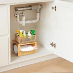 Bamboo Garbage Bag Dispenser Roll Holder - Wall Mount Trash Bag Organizer for 13-33 Gallons, Under Sink Kitchen Grocery Bag Storage Container, Not Suitable for Large Roll