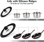 Ydeapi Universal Lids for Pots, Pans & Skillets - Fits 6.5", 7" & 8" Diameter, 9.5", 10" & 11" Diameter Cookware，Tempered Glass with High Heat Resistant Silicone Rim-2PK Cookware（2PK）