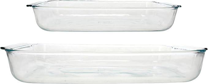 Pyrex Basics Clear Glass Oblong Baking Dish Set, 2-Piece Value Pack (3-Quart & 2-Quart) - Oven, Microwave and Dishwasher Safe, Perfect for Casseroles, Deserts, Food Preparations and so much More - Made in USA
