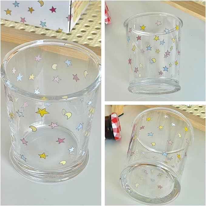 Set of 2 12 OZ Cute Drinking Glasses Star Moon Glass Coffee Cup Colorful Glass Cups for Iced Tea,Juice,Coffee,Milk,Dessert,Stackable Glassware Drinkware Set (colorful)