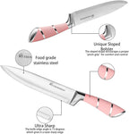 Kitchen Knife Set, Retrosohoo 9-Pieces Pink Sharp Non-Stick Coated Chef Knives Block Set,Stainless Steel Knife Set for Kitchen with Sharpener for Cutting Slicing Dicing Chopping (Pink)