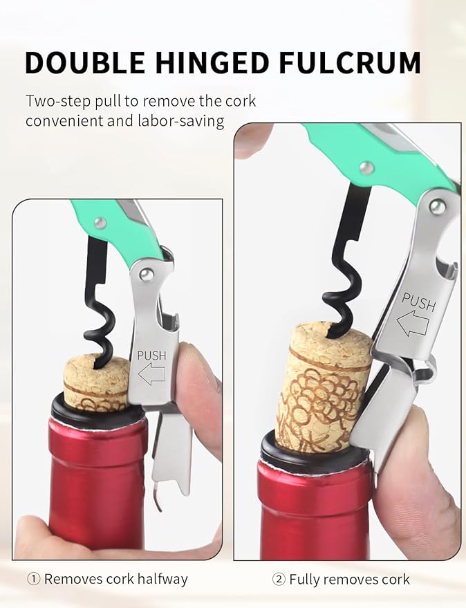 CORKAS Wine Key - Professional Handcrafted Heavy Duty Waiter Corkscrew, Compact Wine Opener with Double Hinged, Foil Cutter and Bottle Opener, Gifts for Servers, Sommelier, Bartenders - Light Green