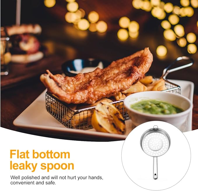 SHOWERORO Stainless Steel Flat Bottom Large Hole Strainer Spoon for Hot Pot Frying Cooking Dumplings 14.56X8.07X1.85 Inch Kitchen Colander with Mesh Filter