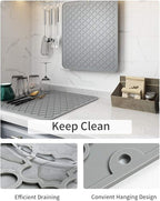 AMOAMI-Dish Drying Mats for Kitchen Counter-Silicone Dish Drying Mat-Kitchen Dish Drying Pad Heat Resistant Mat-Kitchen Gadgets Kitchen Accessories Kitchen Small Appliances(12" x 16", GREY)