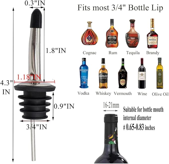 Pafusen 24 Pack Liquor Bottle Pourers, Liquor Pour Spout for Liquor Bottles, Stainless Steel Olive oil Dispenser Spout, Alcohol Pourer Spouts Dust Caps Covers, Sliver