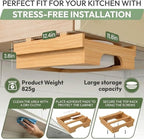 10 inch Paper Plate Dispenser Holder Bamboo Under Cabinet Vertical Rack for Kitchen Countertop Organizer Space Saver Shelf Lid Holder Counter Storage Can Dispenser Pantry Aid Caddy Estante wood