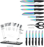 Marco Almond® Knife Block Set,14-Piece Rainbow Color Stainless Steel Knife Sets for Kitchen with block, KYA35 Chef Cooking Knives Set with Acrylic Stand
