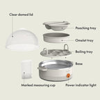 bella Electric Egg Cooker, 7 Eggs Capacity Tray, Single Stack, for Poached, Scrambled, Hard, Medium & Soft Boiled Eggs, Omelets and Steamed Dumplings, Auto Shutoff, 360 Watt, Oatmilk