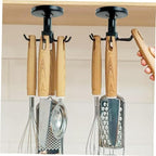 Zerodeko Rotatable Kitchen Utensil Hooks 3pcs Set Black Multi-Functional Wall Hanger Adhesive Under Cabinet Storage Organizer for Kitchen Tools and Measuring Spoons