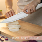 Astercook Knife Set with Block and Sharpener, 22 Piece Kitchen Knife Set Dishwasher Safe, Space-Saving Clear Knife Block with Knives for Everyday Home Cooking White