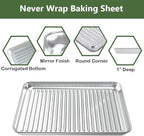 ROTTAY Baking Sheet with Rack Set (2 Pans + 2 Racks), Stainless Steel Cookie Sheet with Cooling Rack, Nonstick Baking Pan, Warp Resistant & Heavy Duty & Rust Free, Size 16 x 12 x 1 Inches (Pack of 2)