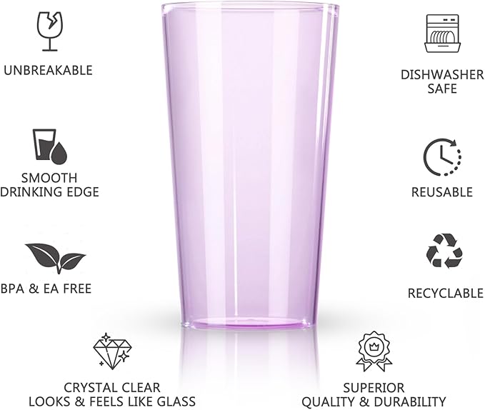Liacere Plastic Drinking Glasses (Set of 12) 18 oz Highball Purple Reusable Plastic Glasses Colors，Kitchen Water Glasses Cup, Bar Tumbler Glassware Set for Juice, Cocktail, Whiskey, Valentine’s Day