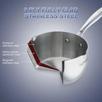 SLOTTET Tri-Ply Whole-Clad Stainless Steel Sauce Pan with Pour Spout,1.5 Quart Small Multipurpose Pasta Pot with Strainer Glass Lid, Saucepan for Cooking with Stay-cool Handle.