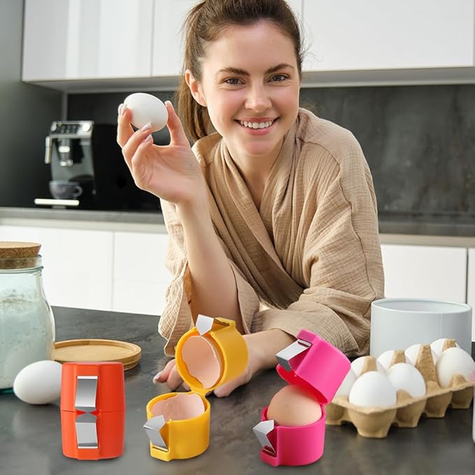 Egg Shell Opener, 2025 New Egg Cracker Tool for Raw Eggs, Stainless Eggs Peeling Tool Kitchen Gadgets, Eggshell Breaker for Hard Boiled Eggs (Yellow)